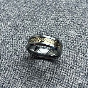 Black Tungsten Ring with Gold Celtic Inlay - Men's Jewelry